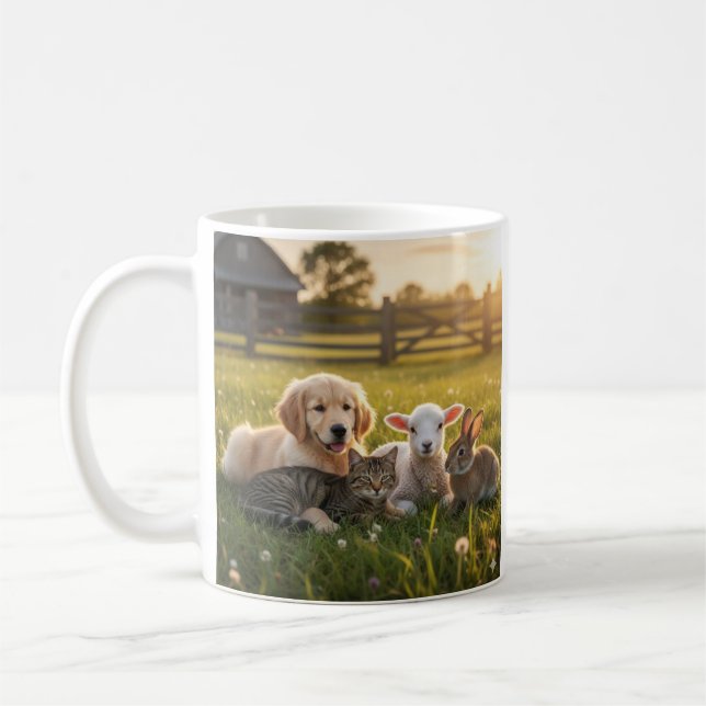Caneca De Café Mug Cute pets group, Golden Retriever and cat. (Esquerda)