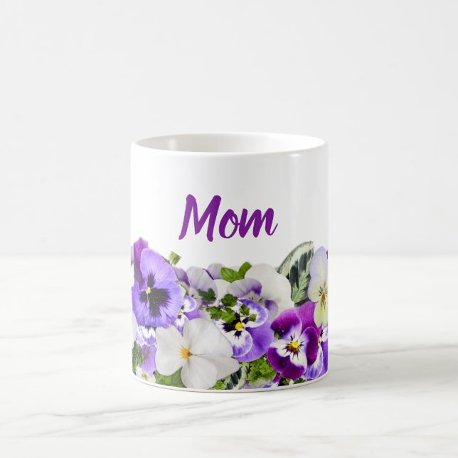 Caneca De Café Mug da Mãe Personalizada com Flores Roxas (Centro)