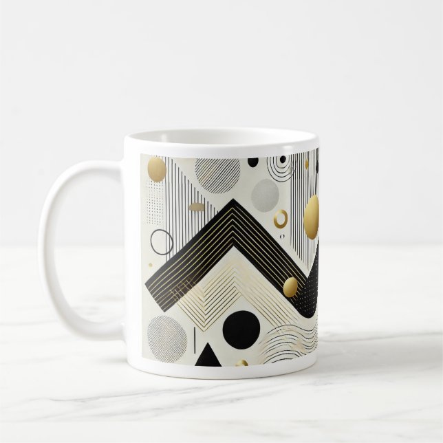 Caneca De Café Mug de Arte Geométrica Moderna | Na moda preto e D (Esquerda)