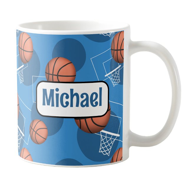 Caneca De Café Mug de basquete azul personalizado (Personalized Blue Basketball Mug at Amy's Coffee Mugs on Zazzle. )