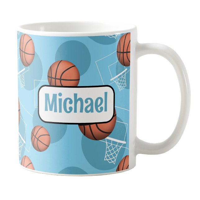Caneca De Café Mug de basquete azul personalizado (Personalized Light Blue Basketball Mug at Amy's Coffee Mugs on Zazzle. )