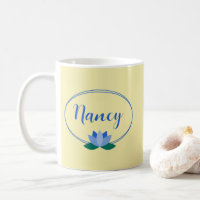 Mug De Café Amarelo Flor De Lotus Azul Personaliza