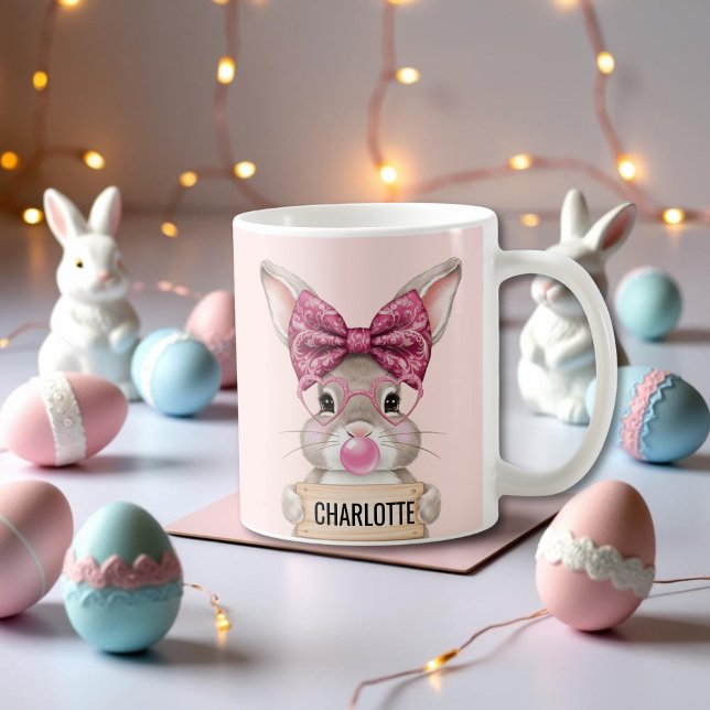 Caneca De Café Mug de café coelho personalizado da Páscoa para cr (Personalized Easter Bunny Coffee Mug for Kids)