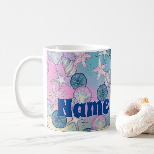 Caneca De Café Mug de café com Design de praia personalizado (Com Donut)