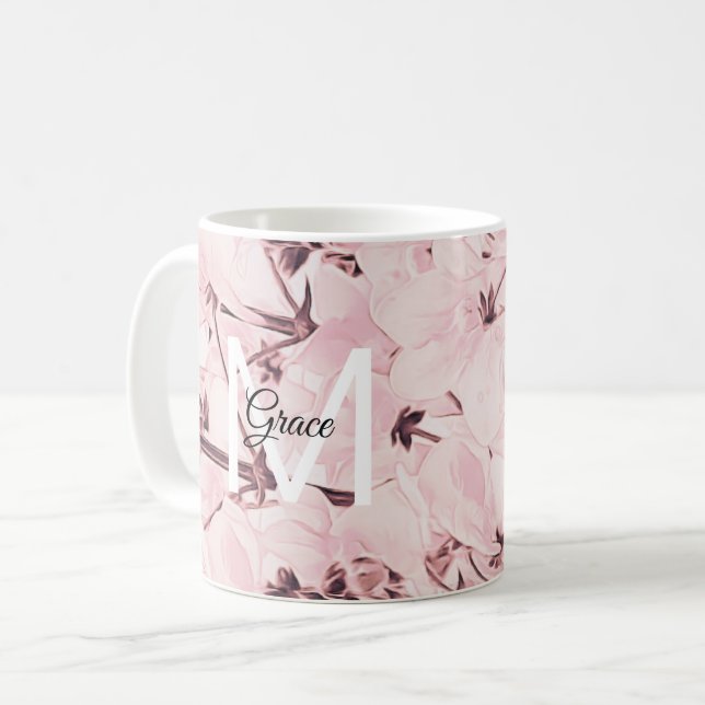 Caneca De Café Mug de café com Rosa de monograma (Frente Esquerda)