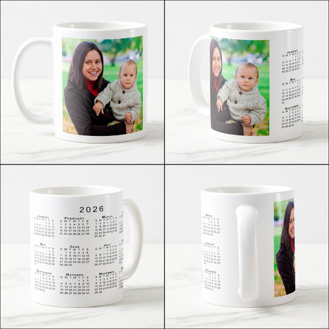 Caneca De Café Mug de Café de Calendário Personalizado 2026 (Custom Photo 2026 Calendar Coffee Mug, multiple views)