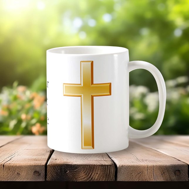 Caneca De Café Mug de Café Dourado Cristão (Gold cross, symbol of Christian faith. Customize with your name, organization or message. )