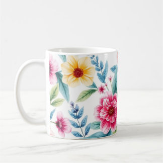 Caneca De Café Mug De Café Floral Vibrante - Flores De Aquarela