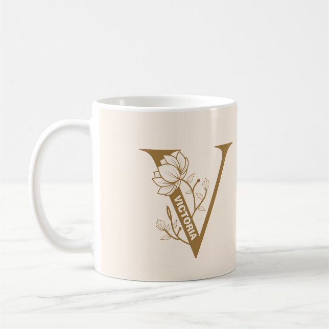 Caneca De Café Mug de café monograma "V" com nome personalizado (Esquerda)