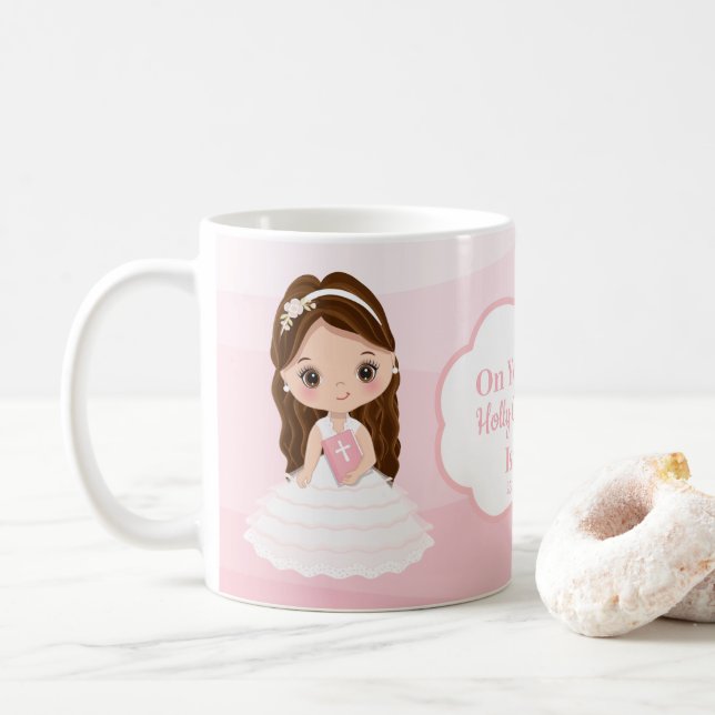 Caneca De Café Mug de café personalizado da Primeira Sagrada Comu (Com Donut)