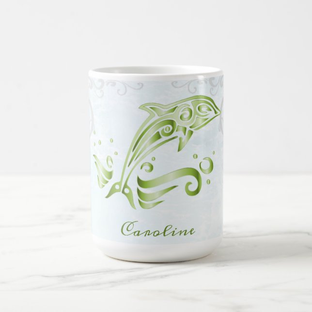 Caneca De Café Mug de café personalizado de golfinho verde (Centro)