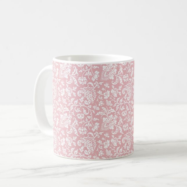 Caneca De Café Mug de café rosa, floral, 1860 (Frente Esquerda)