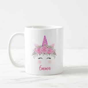 Caneca De Café Mug De Café Unicórnio Personalizado Com Nome Rosa