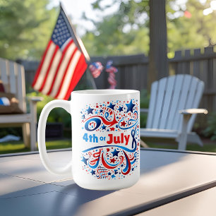 Caneca De Café Mug de celebração do 4 de julho com vermelho, bran
