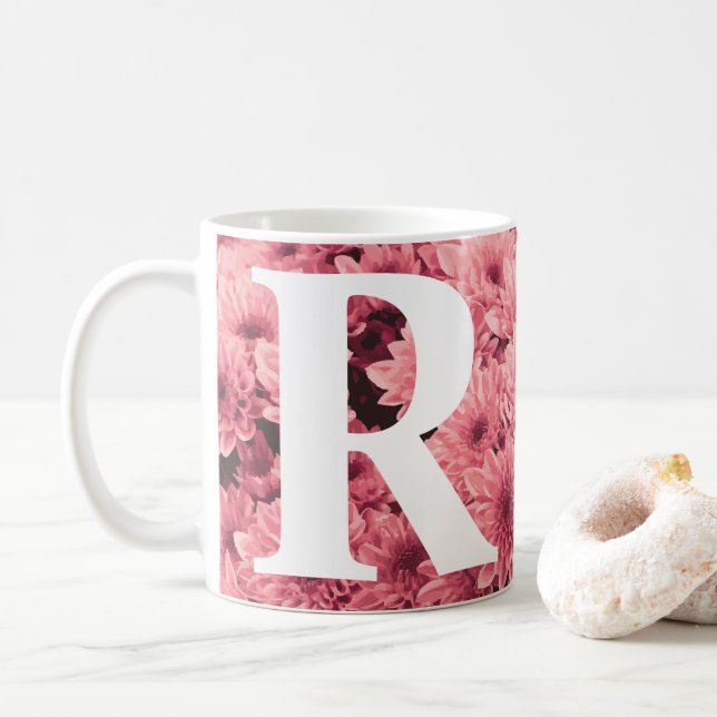 Caneca De Café Mug De Chrysanthemum, Rosa Monograma (Com Donut)