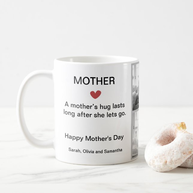 Caneca De Café Mug de Colagem de Fotos Preta e Branca Personaliza (Com Donut)