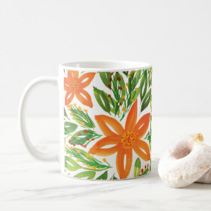 Caneca De Café Mug de Flores Pintadas de Férias Férias e Mão