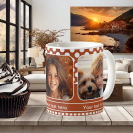 Caneca De Café Mug de Foto da Família Orange White Bolinhas