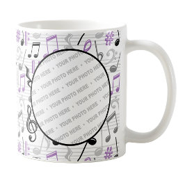 Caneca De Café Mug de Foto de Padrão de Música Roxo