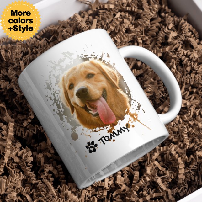 Caneca De Café Mug de Fotografia Pet Personalizado com Nome e Tip (Custom Pet Photo Mug with Name – Modern Typography Gift)