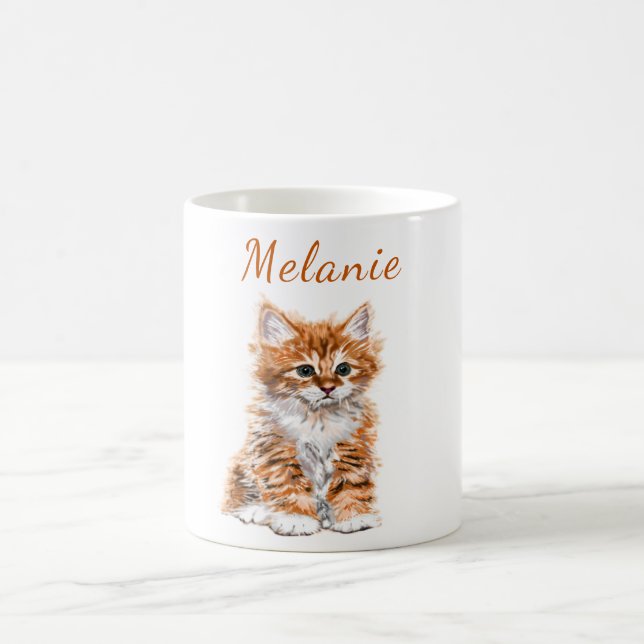 Caneca De Café Mug de Gato de Corte com Nome Personalizado (Centro)