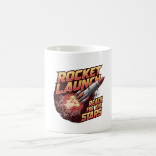 Caneca De Café Mug de lançamento de foguetes vívido e dourado