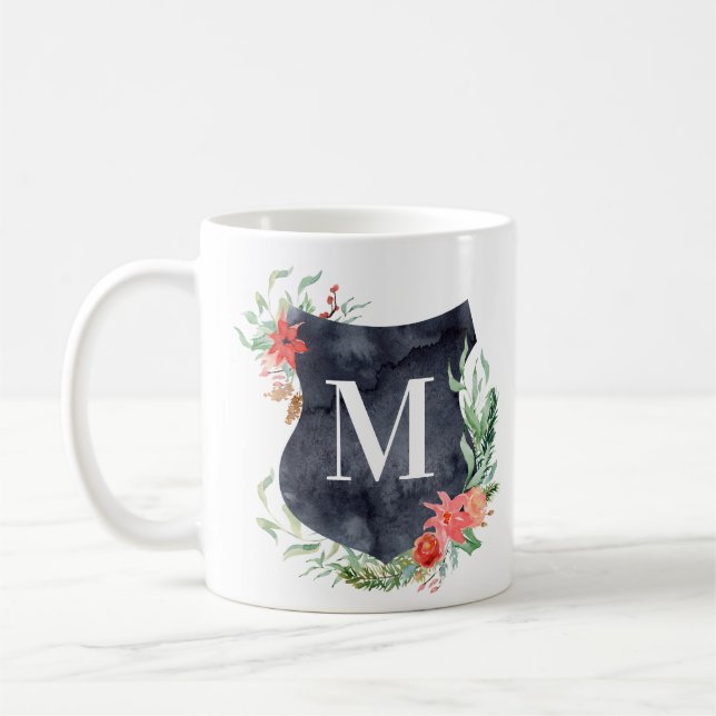 Caneca De Café mug de monograma floral de inverno (Esquerda)