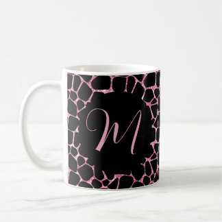 Caneca De Café Mug de monograma, rosa personalizado e preto