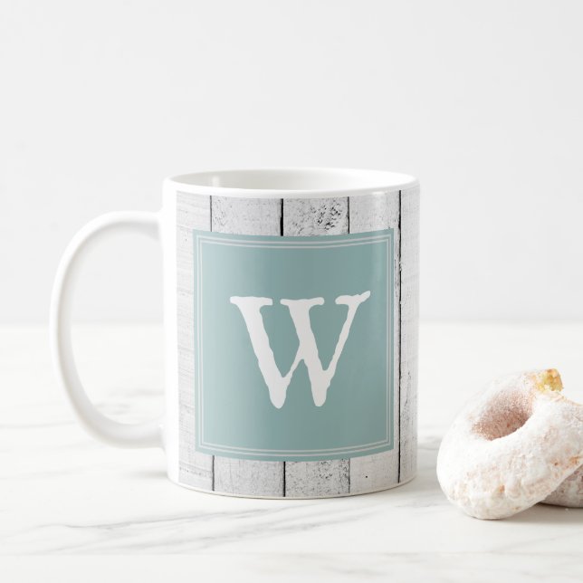 Caneca De Café Mug de Monograma Russo Teal (Com Donut)