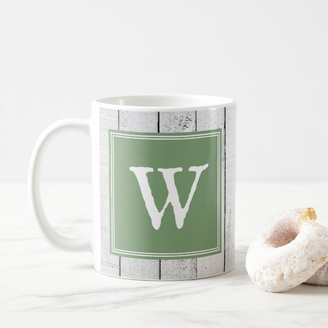 Caneca De Café Mug de Monograma Russo Verde (Com Donut)