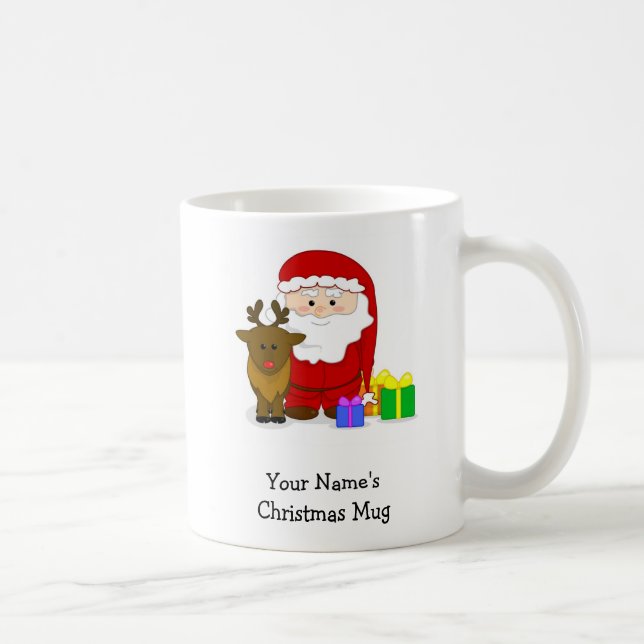 Caneca De Café Mug de Natal Personalizado - Papais noeis e Reinde (Direita)