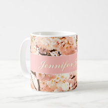 Mug de Nome Floral Rosa Personalizado