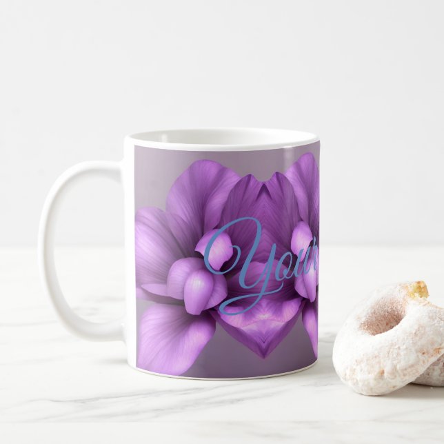 Caneca De Café Mug De Nome Floral Roxo - Taça De Flor Personalizá (Com Donut)