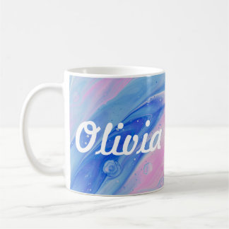 Caneca De Café Mug de nome personalizado de giro rosa e azul