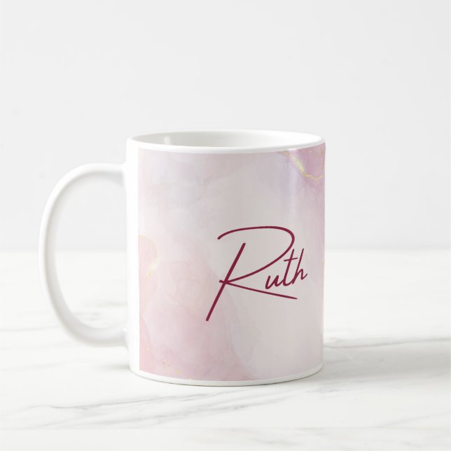 Caneca De Café Mug de Nome Personalizado do Marble Rosa (Esquerda)