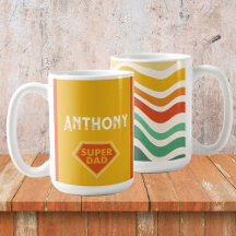 Mug de nome personalizado do Super Pai, ondas retr