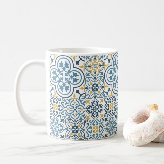 Caneca De Café Mug de padrão azul-azulejo marroquino (Com Donut)