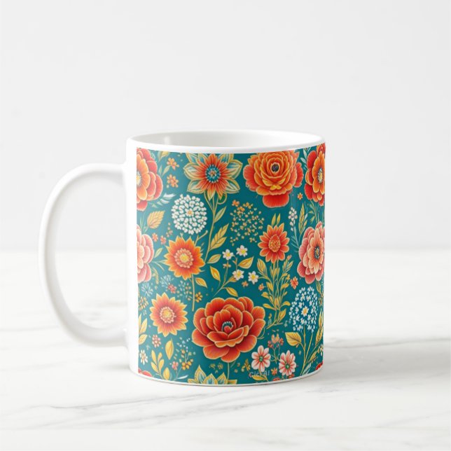 Caneca De Café Mug de padrão de flores (Esquerda)