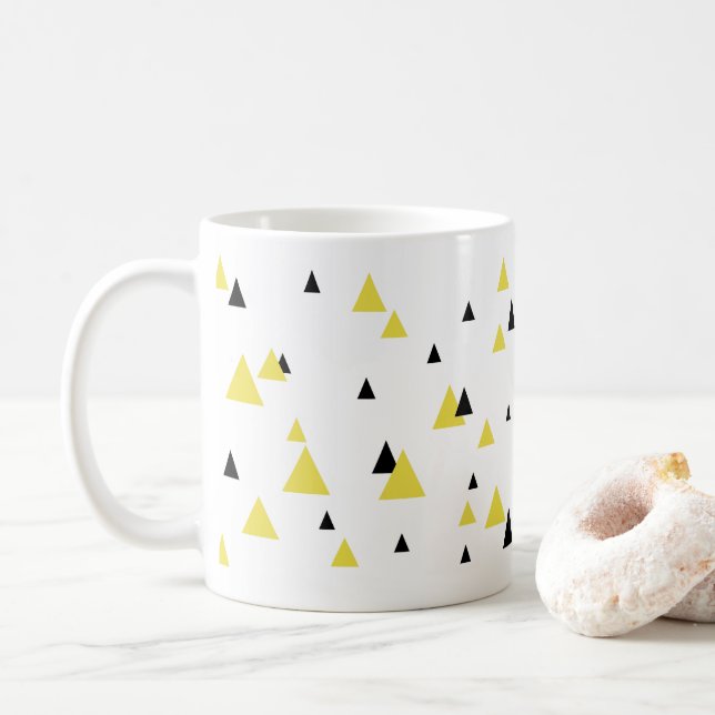 Caneca De Café Mug de padrão geométrico amarelo e preto (Com Donut)