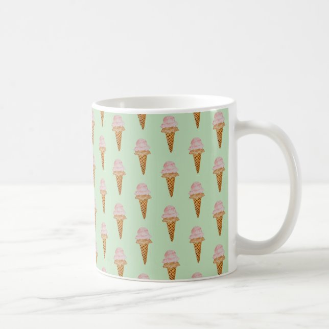 Caneca De Café Mug de Sorvete de aquarela (verde-menta) (Direita)