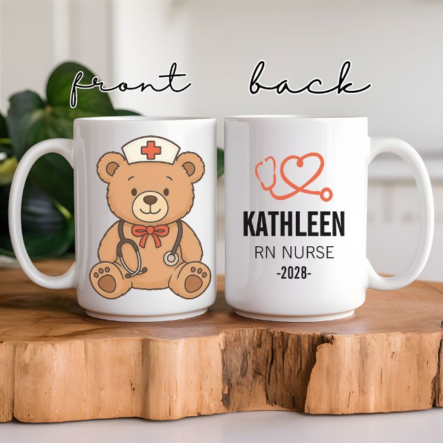 Caneca De Café Mug de Urso Médico Personalizado para Presente de  (bear nurse mug, nurse coffee mug, personalized nurse mug, custom nurse gift, nurse graduation gift,)