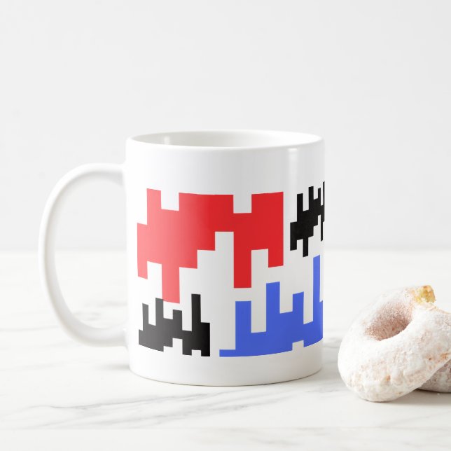 Caneca De Café Mug décoratif pixels rouge et bleu. (Com Donut)