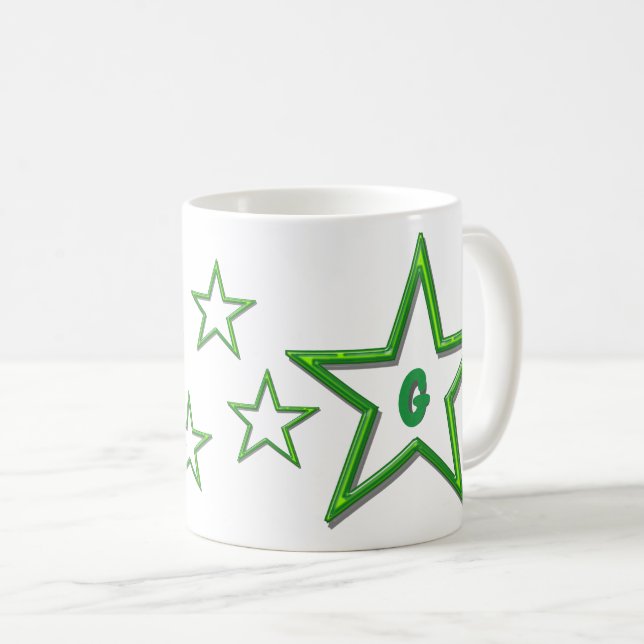 Caneca De Café Mug - estrelas verdes com letra (Frente Esquerda)