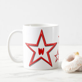 Caneca De Café Mug - Estrelas Vermelhas com Inicial