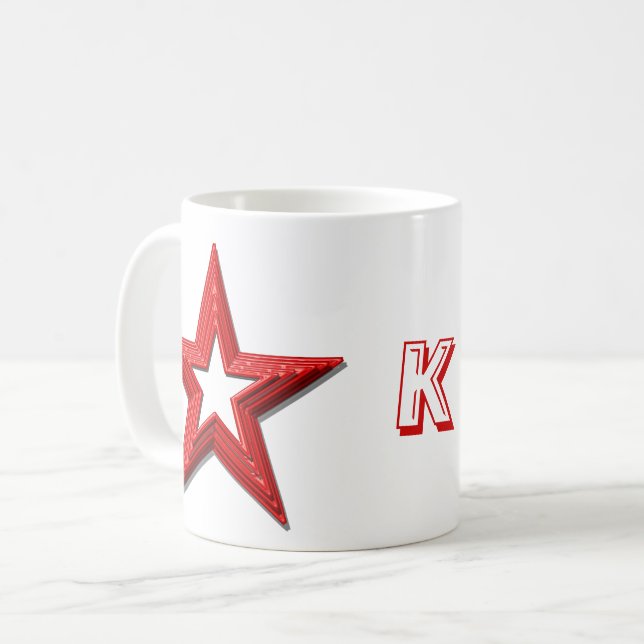 Caneca De Café Mug - Estrelas Vermelhas e Iniciais (Frente Esquerda)
