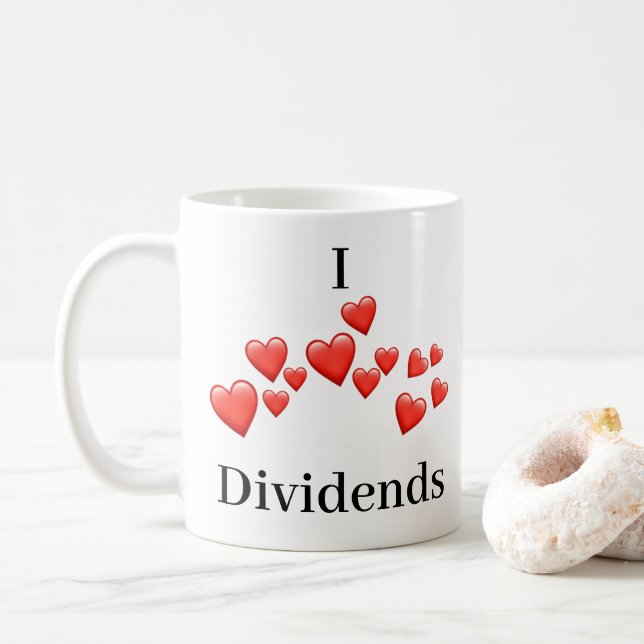 Caneca De Café Mug - Eu adoro Dividendos - muitos corações (Com Donut)