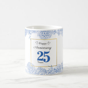 Caneca De Café Mug Floral Azul Personalizado - Ano Personalizável
