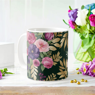 Caneca De Café Mug floral de aquarela com acentos Dourados