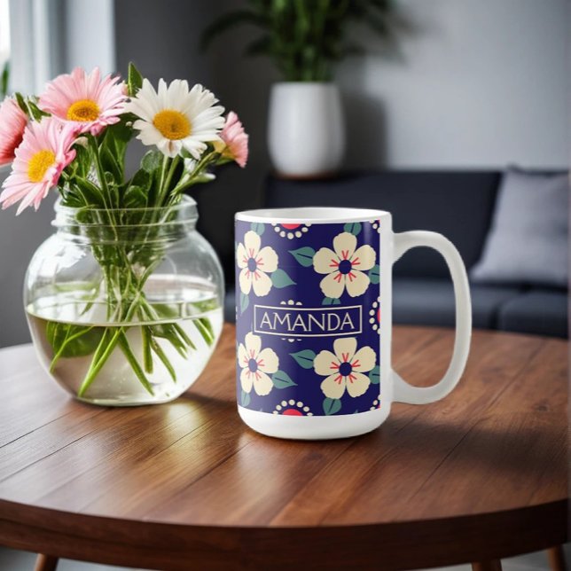 Caneca De Café Mug Floral de Café Personalizado com Nome (Criador carregado)