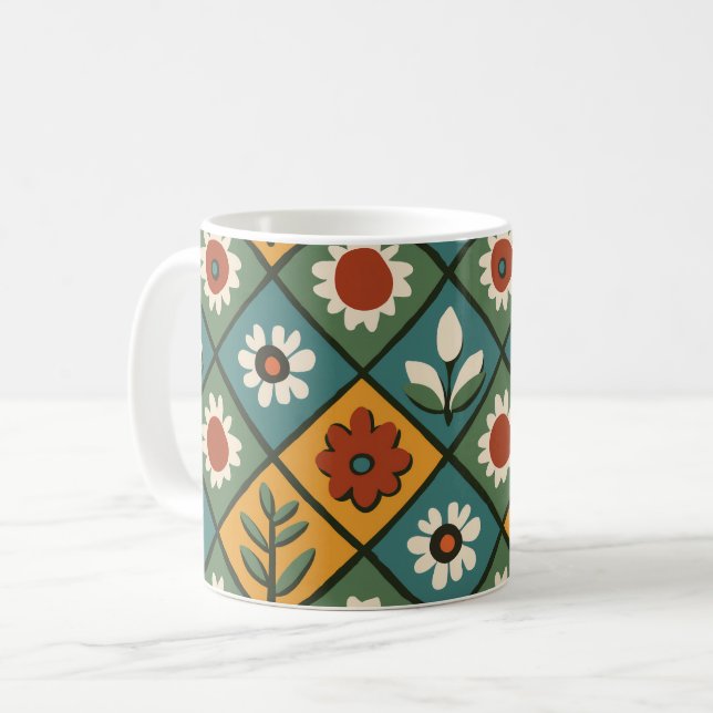 Caneca De Café Mug Floral Geométrico (Frente Esquerda)